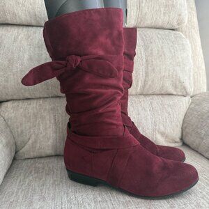 Comfortview "Heather" Dark Red Wide Calf Faux Suede Slouch Shaft Boots SZ 10WW